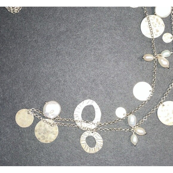 SILPADA 925 Sterling Silver Pearl Of Girl Disc Charm Necklace 36"  Box & Cloth - Picture 3 of 5